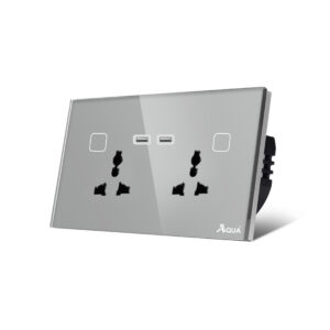 Glass Wifi Smart Double Multi Socket Plus Dual USB Grey