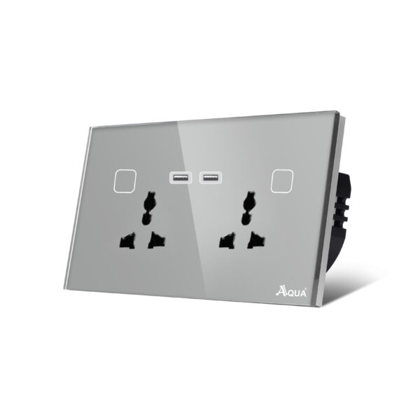 Glass Wifi Smart Double Multi Socket Plus Dual USB Grey