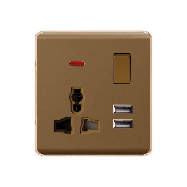 Aqua Elegance Brown Multi Socket Plus w 2 USB Charger