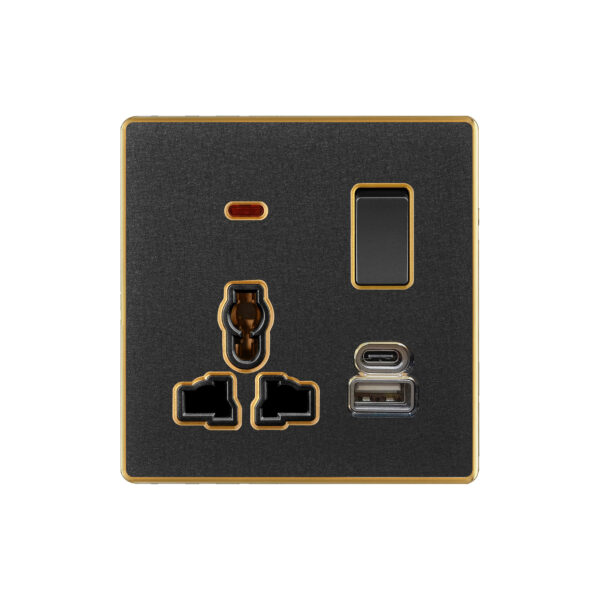 Aqua Xtreme Black Multi Function Socket + USB + Type-C