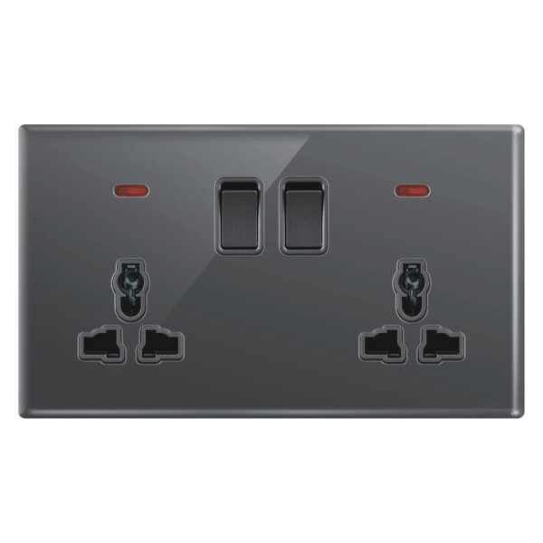 Aqua Glasskin Grey Double Multi Socket
