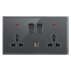 Aqua Glasskin Grey Double Multi-Function Socket + USB + Type-C