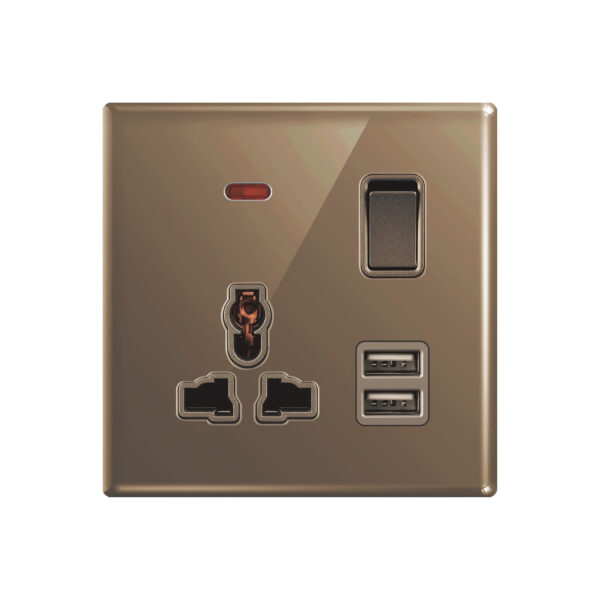 Aqua Glasskin Bronze Multi Socket Plus Dual USB