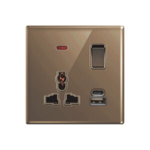 Aqua Glasskin Bronze Multi-Function Socket + USB + Type-C