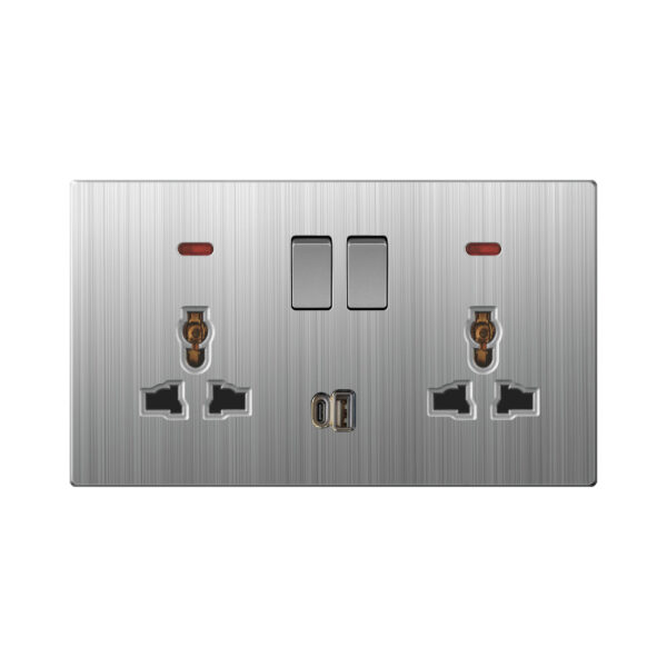 Aqua Xtreme Grey Double Multi Function Socket + USB + Type-C