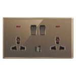 Aqua Glasskin Bronze Double Multi-Function Socket + USB + Type-C