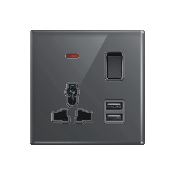 Aqua Glasskin Grey Multi Socket Plus Dual USB