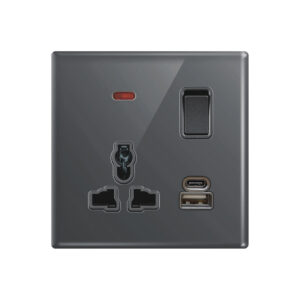 Aqua Glasskin Grey Multi-Function Socket + USB + Type-C
